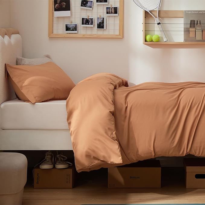Bedsure Duvet Cover Twin/Twin XL Size - Soft Double Brushed Bedding Set for Kids & Adults, Zipper Closure, 2 Pieces, Includes 1 Duvet Cover (68"x90") & 1 Pillow Sham, NO Comforter, Burnt Orange