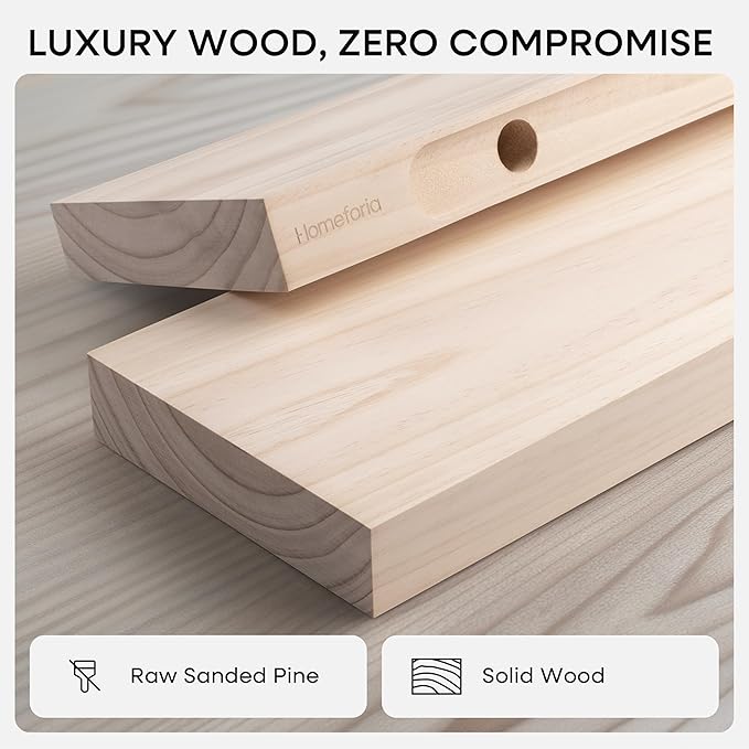 Homeforia Wood 48 inch Floating Shelf, High End Solid Natural Wood 48inch Floating Shelves for Wall Mounted, Unfinished Wooden Large Floating Shelves, Heavy Duty Bracket, 48 X 6.5 X 1.75 in, Set of 3