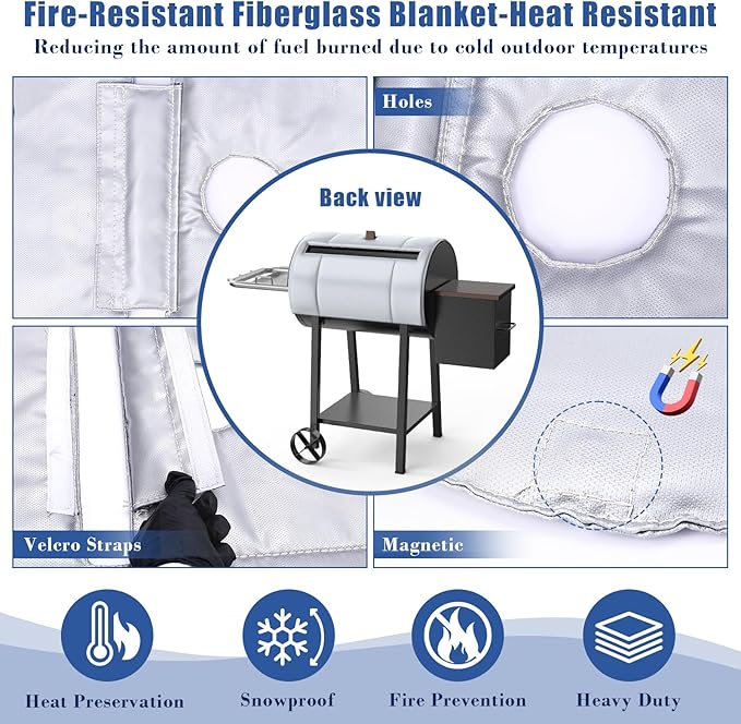 Grill Thermal Insulated Blanket for Pit Boss PB440D2 Wood Pellet Grill, 440 Series fits Pit Boss Mahogany 440 Deluxe 440FB1 Wood Pellet Grill Smoker Insulation Blanket for Winter Cooking