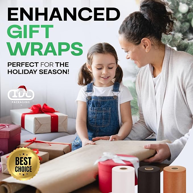 Black Kraft Paper Roll 24" x 2160" (180 feet) - USA-Made Quality Black Paper 50lb Thickness for Packing, Moving, Shipping & Crafts/Arts - 100% Recyclable Natural Wrap Material by IDL Packaging