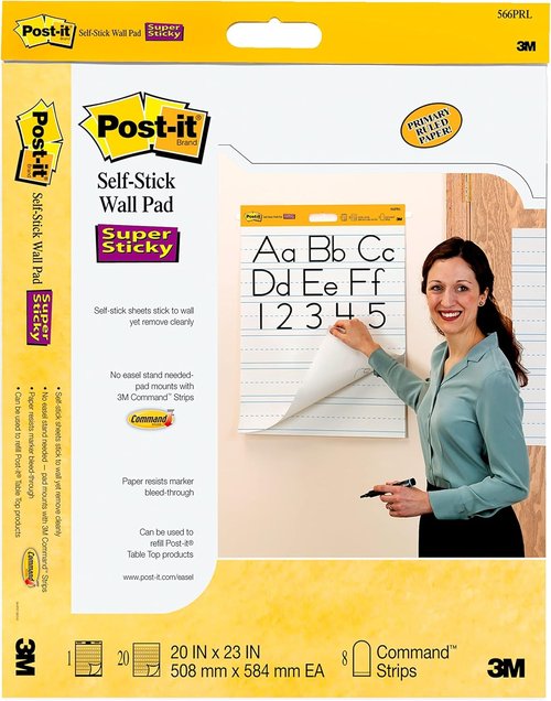 Post-it Easel Pad - 20 Sheets Per Pad, 20" x 23" White with Lines - Includes Command Strips