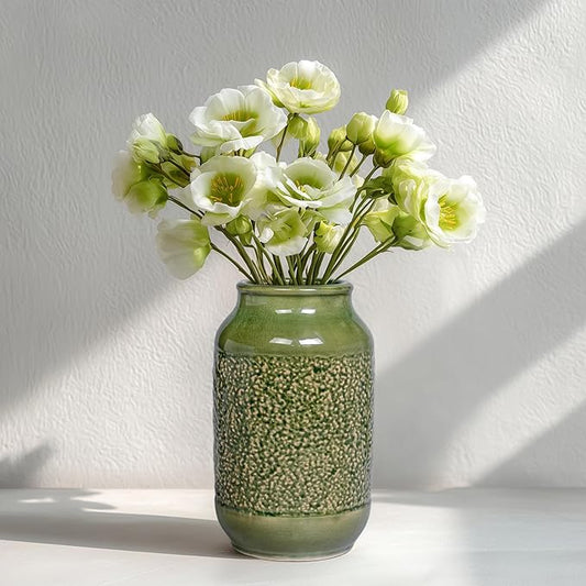 Modern Ceramic Vase for Flower, 9 Inch Minimalist Decorative Vases for Home Decor, Table Shelf, Console Cabinet, Mantle, Living Room, Bathroom, Bedroom, Office, Green