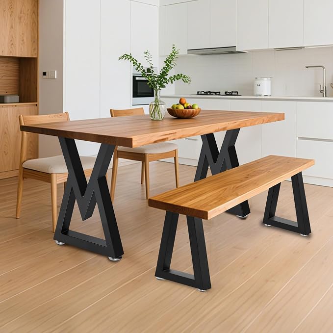 16 Inch Trapezoid Metal Table Legs for Bench, Coffee Table Legs, DIY Furniture Feets Set of 2, Including Screws and Adjustable Feet Pads, 16 Inch x 10.8 Inch