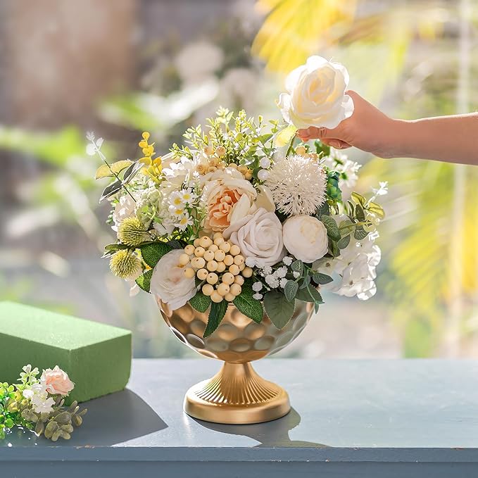 Sziqiqi Gold Metal Vases for Centrepiece: 6.1in 10Pcs Bulk Bowl Compote Vase for Wedding Flower Decorations - Flower Arrangements Table Vase Plant for Weddings Party Anniversary