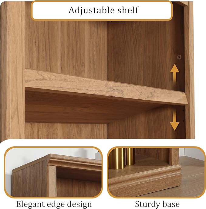 blini 3-Shelf Bookcase Wooden Bookshelves 33in Wide Floor Standing Display Storage Shelves Oak Bookcase for Home Office, Living Room, Bed Room