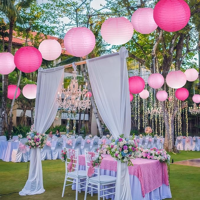 Paper Lanterns Decorative, Gradient Pink Round Hanging Paper Lantern Decorations for Wedding, Valentine's Day, Anniversary, Baby Shower, Girls Birthday Party Supplies, 15Pcs