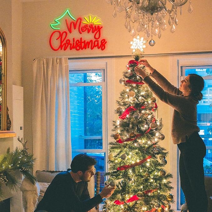 Merry Christmas Neon Sign USB Power Sunshine Light Up Sign Dimmable Christmas Tree Led Neon Light for Christmas Party New Year Home Wall Decor (Dimmable USB)