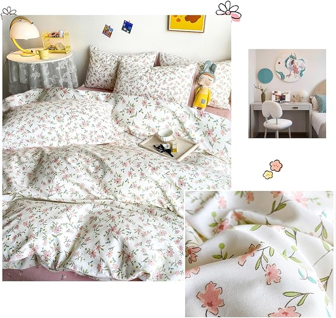 HighBuy 3 Piece Teen Comforter Set Queen Size All Season Pink Floral Farmhouse Bedding Comforter Queen with 2 Pillowcases,Washable Cozy Comforter for Girls,Fluffy Comfy Bedding Sets