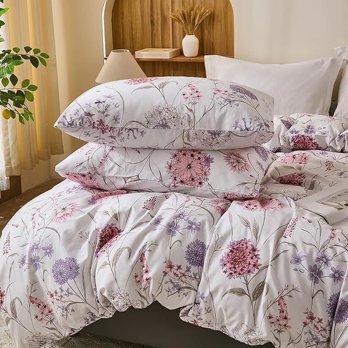 Bedding_Dreamer King Floral Comforter Set 100% Cotton Comforter 3 Pcs Red Pink Flower Bedding Set Lightweight Soft Reversible Bedding for All Season