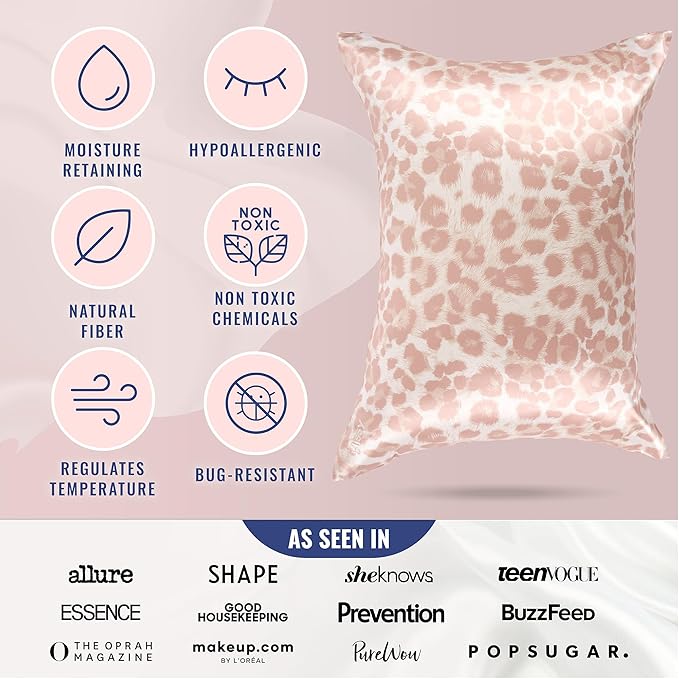 Blissy Silk Pillowcase - 100% Pure Mulberry Silk - 22 Momme 6A High-Grade Fibers - Silk Pillow Cover for Hair & Skin - Regular, Queen & King (Nicole Miller - Mauve Cheetah, Queen)
