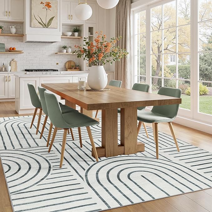 DCX Abstract Machine Washable 6x9 Rug, Gray Modern Accent Rug for Living Room, Soft Low Pile Non Slip Carpet, Kid & Pet Friendly Stain Resistant Rug for Bedroom Dining Room Office