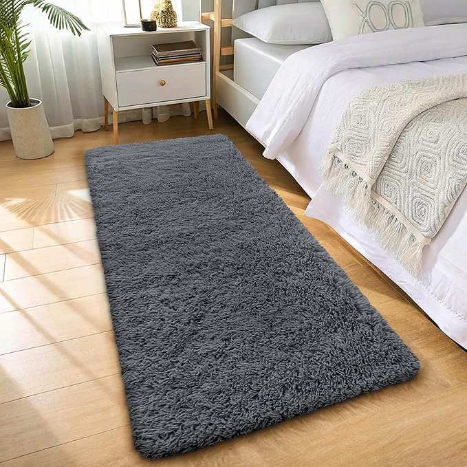 OLANLY 3x8 Machine Washable Runner Rugs for Hallway, Soft Fluffy Shaggy Bedside Rugs for Bedroom, Living Room, Indoor Floor Carpet for Kids Girls and Boys, Nursery Rooms, Home Decor Aesthetic, Grey