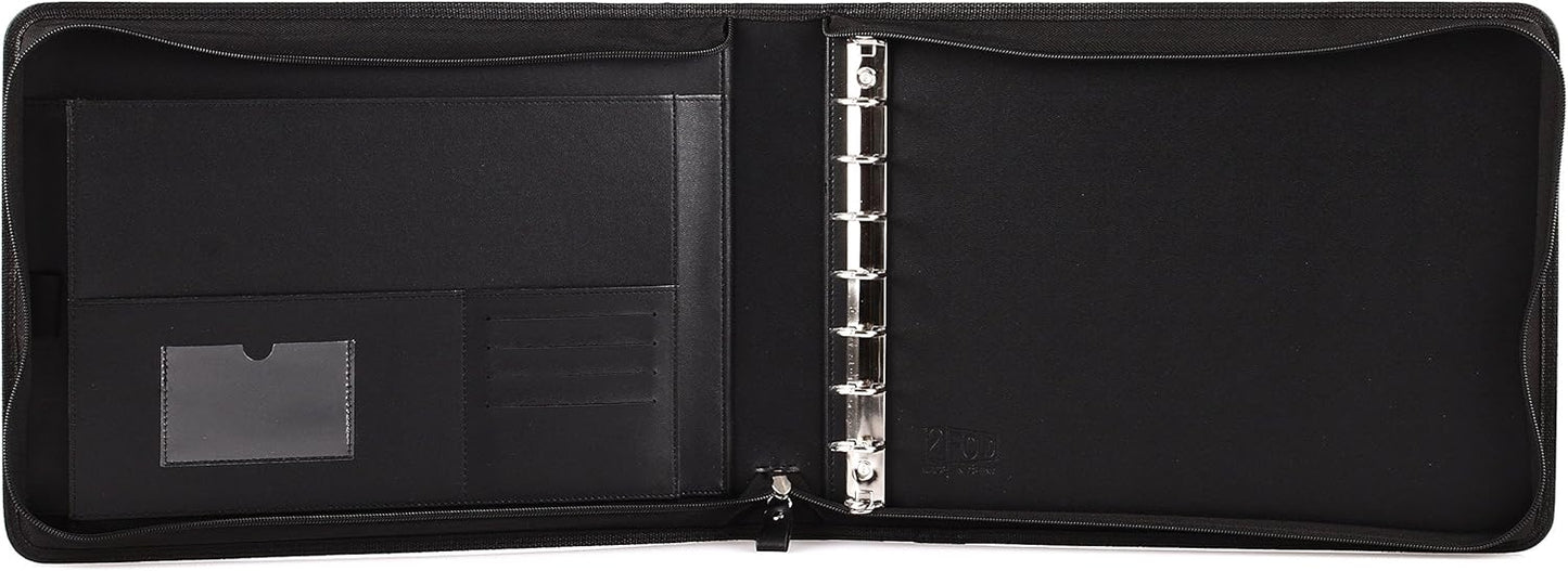 2Fold | Zippered Business Checkbook Binder - 7 Ring Organizer with Card Case - PU Leather for 600 Checks (Black)