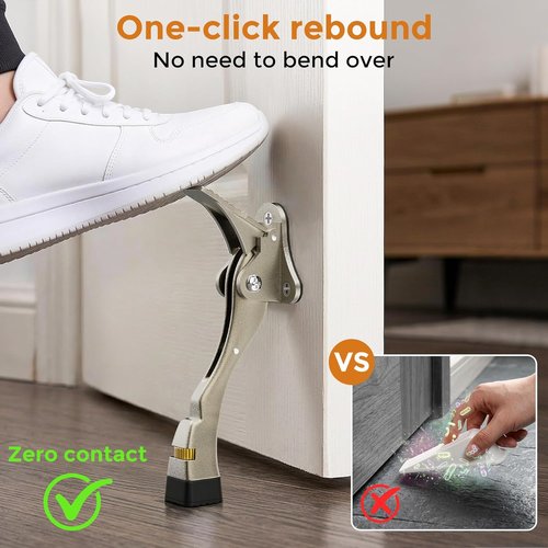 Gotega Door Stopper - Heavy Duty Kickdown Door Stop with Adjustable Height & Rubber Tip - Satin Nickel, 4 Inches