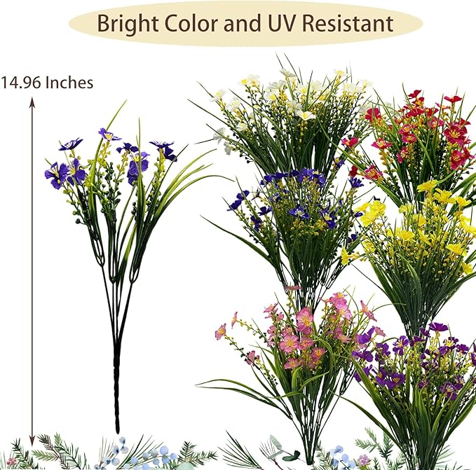 Artificial Flowers Wild Daisy Plant Lifelike UV Resistant Fake Plastic Silk Flowers Indoor Outside Hanging Plants Mixed Colors Garden Home Office Decor (12)
