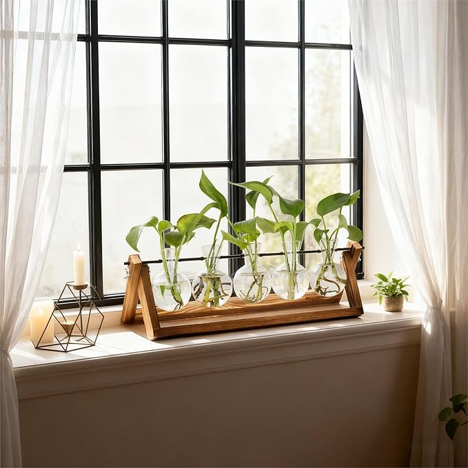 Plant Propagation Station, Propagation Vases for Plants, Unique Gardening Birthday Gifts for Women Plant Lovers Mom Best Friend - 5 Bulb Glass Vases