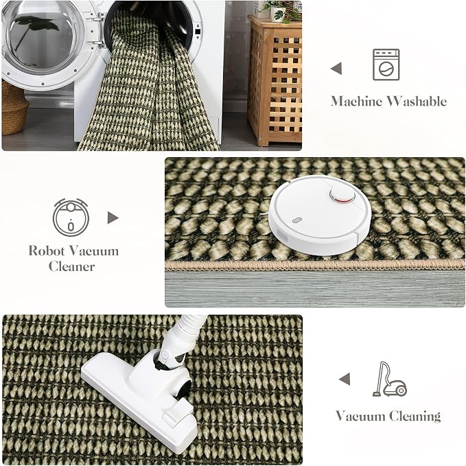 Area Rug 8x10 Washable Modern Braided Large Rug for Living Room Low Pile Soft Bedroom Modern Carpet Non Slip Thin Foldable Woven Print Carpet Mat for Nursery Dining Room, Taupe