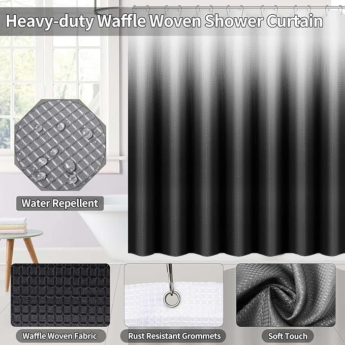 XLHOMO 34PCS Black Bathroom Accessories Sets Complete, with Shower Curtain, Rugs, Trash Can and Toilet Brush, 3PCS 17oz Soap Dispenser Wall Mounted, Toothbrush Holder and Cup, Soap Dish, Qtip Holder