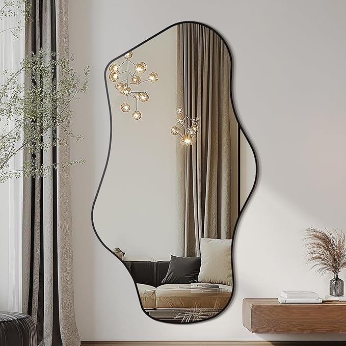 Mirrorons Irregular Wall Mirror 51×28, Black Asymmetrical Decorative Bathroom Mirror, Cloud Mirror, Modern Vanity Mirror, Shatterproof Black Mirror