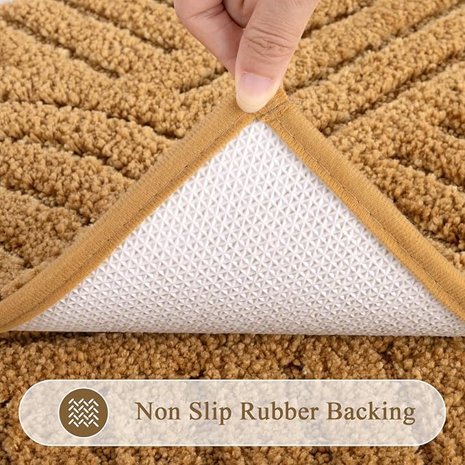 SHACOS Super Soft Bathroom Runner Rugs 24"x60" Non Slip Boho Bathroom Mats Microfiber Absorbent Carpet for Bath Room Machine Washable Shaggy Bath Rugs for Shower Bathtub Home Decor, Mustard 2'x5'