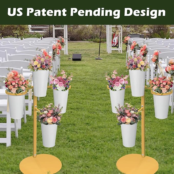 PROLEE Flower Display Stand with 4 Buckets, Flower Pot Stand, Flower Stand Metal, Florist Bouquet Shelf for Wedding, Party, Events, Oval Base, Gold
