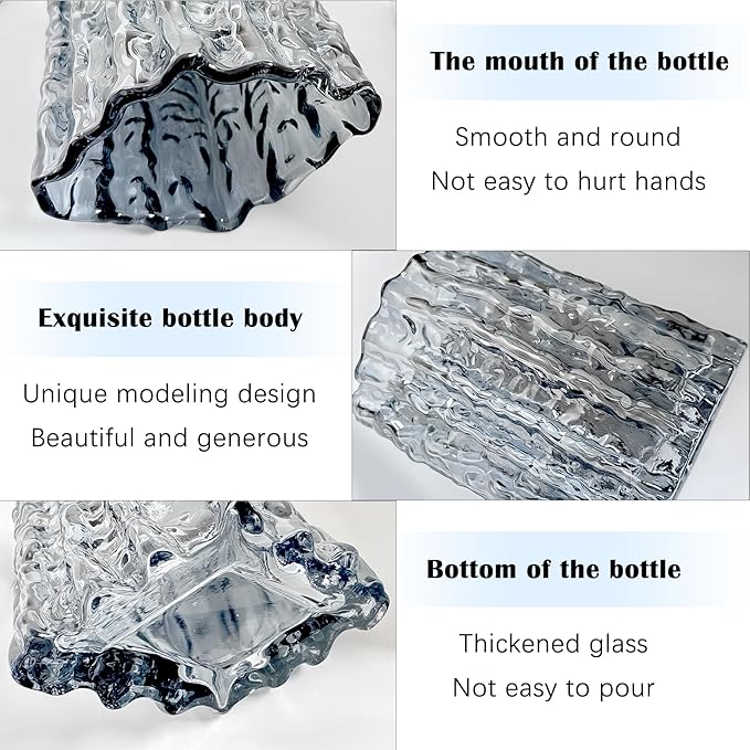 Aoderun Glass Vase Crystal Vase Heavy Duty Large Flower Vase for Dining Table Kitchen Office Home Shelf Wedding Living Room Centerpieces(Grey)