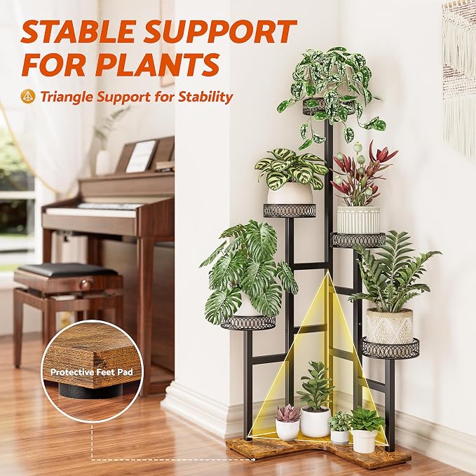 Black Wood Stand Plants, 5 Tiered Corner Metal Plant Stands Tall Indoor,Heavy Duty Flower Pot Stands for Multiple Plants,Decoration Display Racks for Patio Garden -BlackFlower