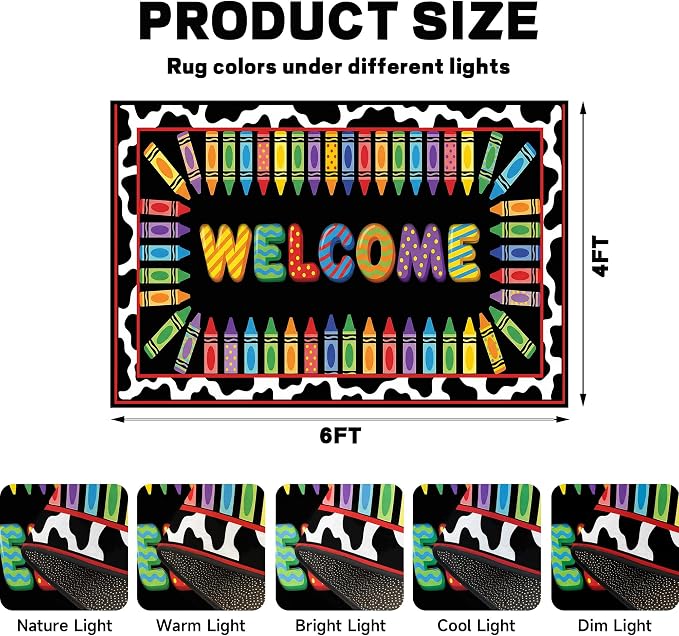 Welcome Crayon Area Rug 4'x6' Colorful Alphabet Rugs for Bedroom Living Room Nursery Playroom Classroom Home Decor Non-Slip Washable Carpet Kids Floor Mat