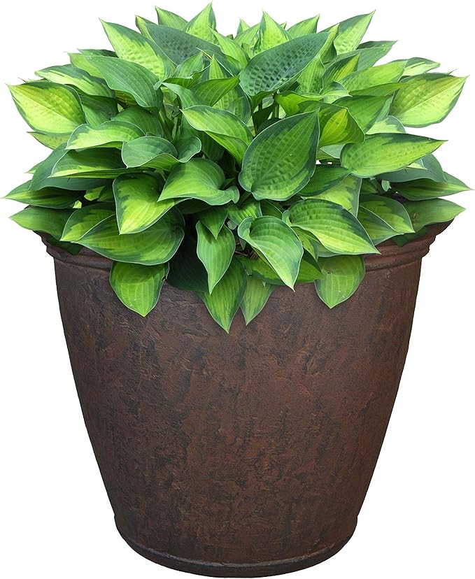 Sunnydaze 15.25-Inch Anjelica Large Plastic Pot for Plants - Double-Walled Outdoor Polyresin Round Planter with Drillable Drainage Holes - Rust