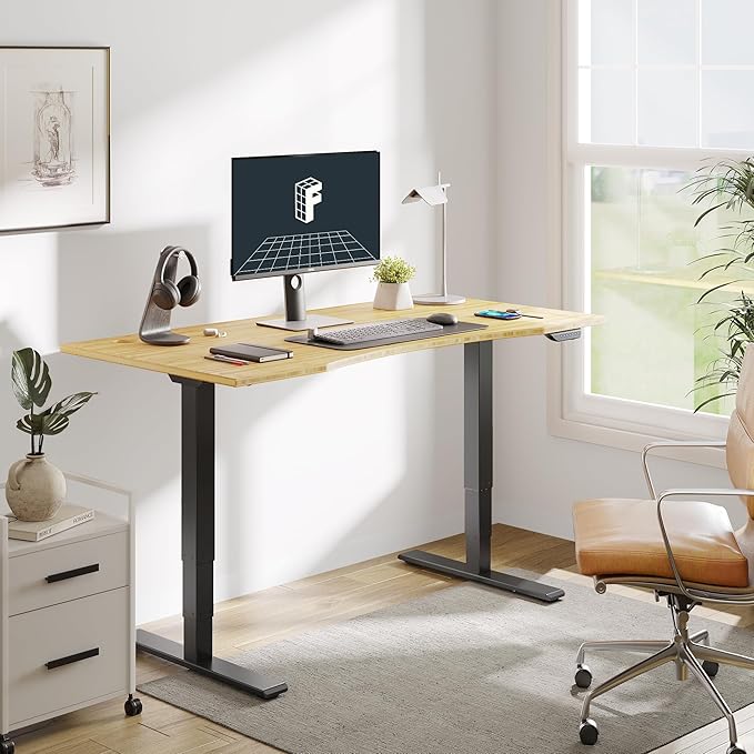 FLEXISPOT E6 MAX Bamboo Dual Motor 3 Stages Standing Desk 72x30 Inch Whole-Piece Board Electric Height Adjustable Stand Up Desk 150KG Load Capacity(Black Frame + Bamboo Curved Desktop)