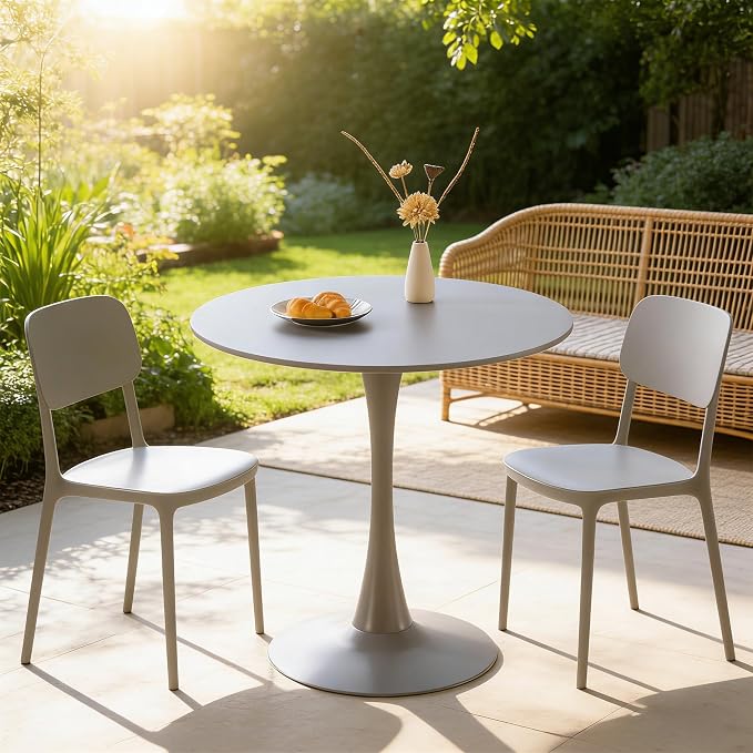 31.5" Tulip Table for 2-4 Persons Modern Round Dining Room Table, Mid-Century Modern Grey Small Kitchen Table with MDF Wooden Top, Leisure Coffee Table for Living Room, Dining Room, Office