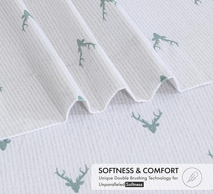 RUVANTI Flannel Sheets Twin XL Size - 100% Cotton Double Brushed Twin XL Sheet Sets, Deep Pockets 16 Inches, All Seasons Breathable & Extra Soft Bed Sheets, Warm & Cozy, 3 Piece, Stag Synphony