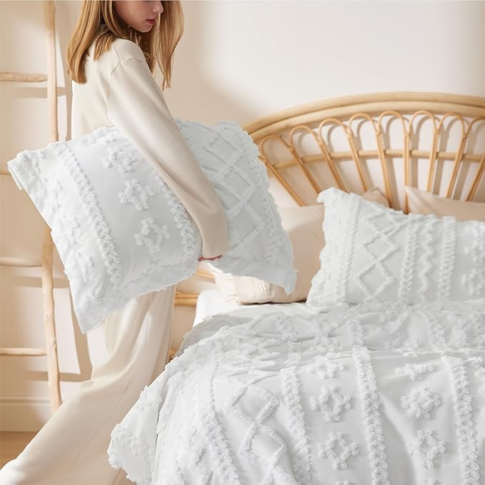 Bedsure Boho Duvet Cover King Size, Soft & Comfortable Elegant Design Boho Bedding for Decoration, Machine Washable Comforter Cover for All Seasons,Includes 1 Duvet Cover & 2 Pillow Shams,White