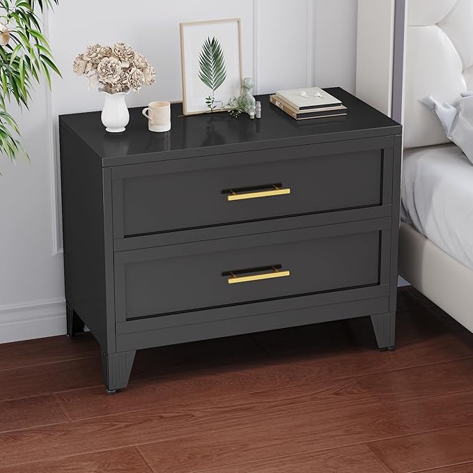 24.8" Tall Metal Dresser for Bedroom, 2 Drawer Nightstand, Side Table, Under Desk Steel Storage Drawer Cabinet, File Drawer for Home Office,Living Room, Entryway, Hallway