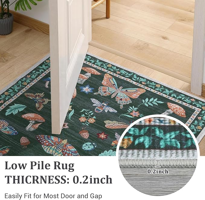 Washable 9x12 Black Area Rugs Living Room Large Rug Boho Vintage Floral Carpet Soft Bedroom Indoor Floor Mats Non-Slip Farmhouse Rustic Style Carpet for Nursery Dining Room Home Decor Office, Black