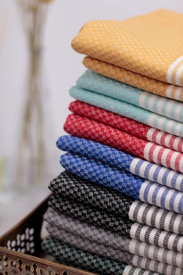 Boho Striped Turkish Hand Towels Set of 2 | 100% Cotton, 16 x 40 Inches | Decorative Bathroom Hair Face Gym Yoga Dishcloth Tea Kitchen Light Weight Quick Dry Farmhouse Towel (Grey)