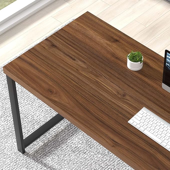 FOLUBAN Modern Computer Desk for Home Office, Large Writing Table with Storage Shelves, Wood and Metal Study Gaming Desk Workstation for Living Room, Rustic Walnut, 60 Inch