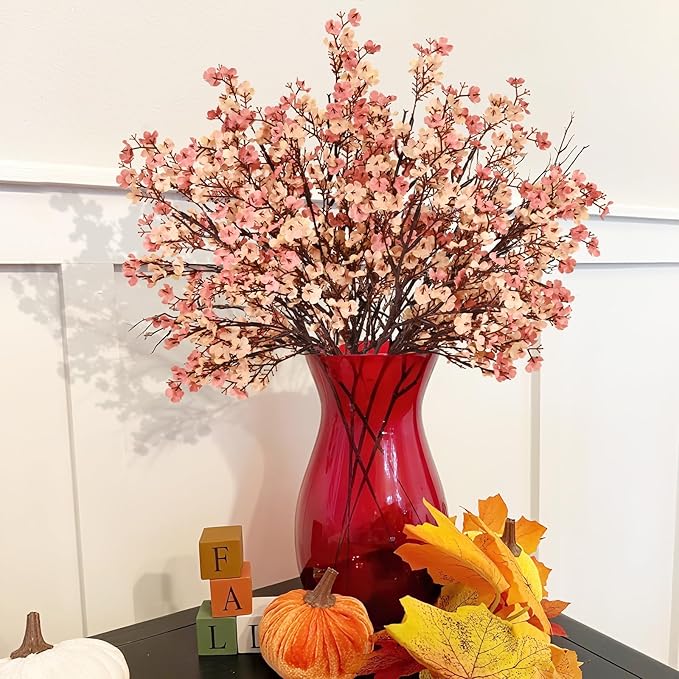 Yastouay Fake Fall Flowers Thanksgiving Table Decor, 10Pcs Fall Beige Brown Artificial Flowers for Decorations, Babys Breath Artificial Flowers Bulk for Thanksgiving Fall Decor Floral Arrangement