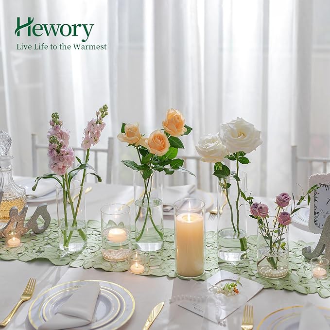 Glass Cylinder Vases Set of 24, Hewory Tall Clear Vase for Centerpieces, Glass Hurricane Candle Holders for Pillar or Floating Candles, Round Vases for Wedding Anniversary Events Table Decor, 3.3in