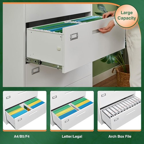 Letaya Lateral 5 Drawer File Cabinet - Secure Metal Filing Storage for Home Office | White Finish