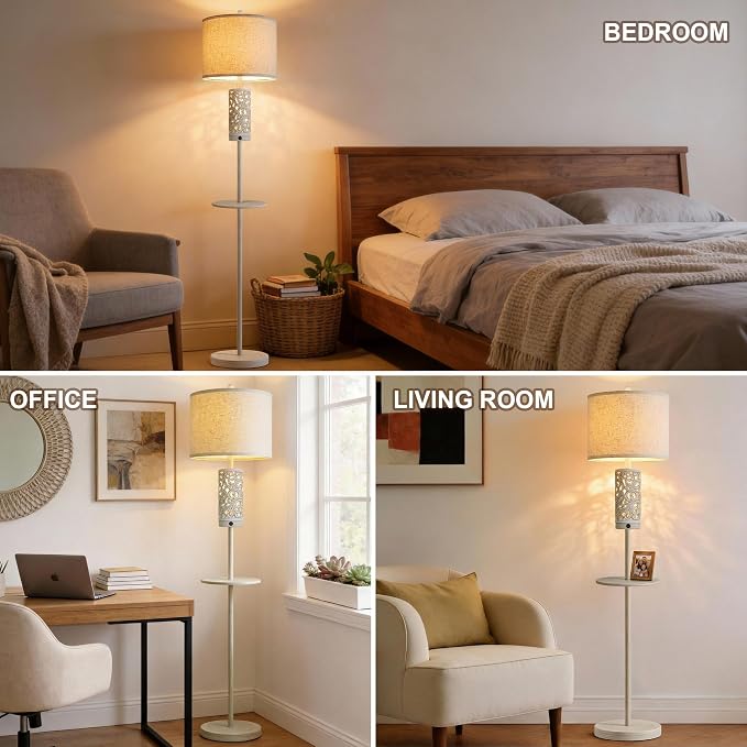 OYEARS Dimmable Farmhouse Floor Lamp for Living Room, 2-in-1 Rustic Floor Lamp with Main&Night Light,Linen Shade&Dual Switches, 65" Standing Lamp for Bedroom Office Corner Dining Room, Wood Pole Lamp