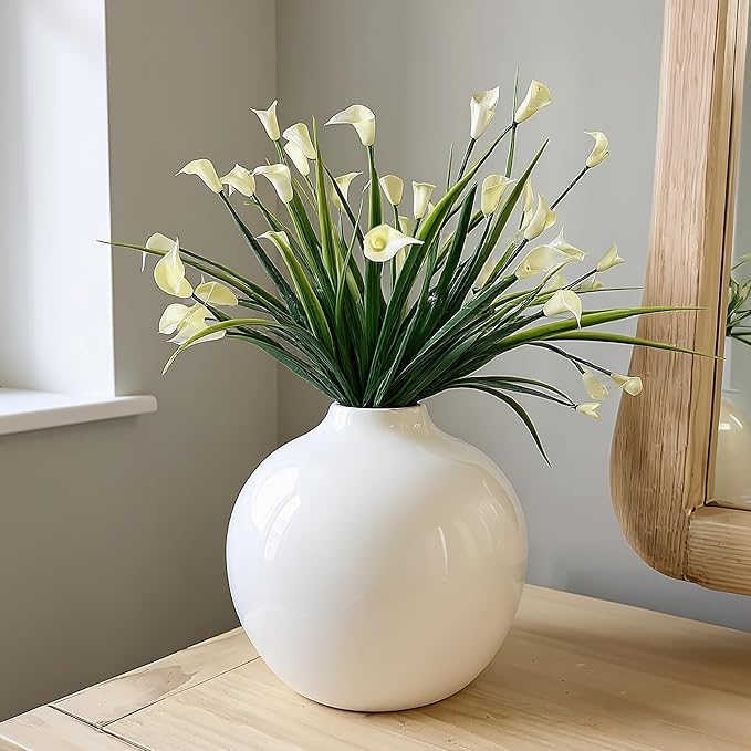 Willowy 7.5 Inch Large White Ceramic Vase with Glossy Finish - White Vases for Flowers, Round Vases for Decor, for Flower, for Pampas Grass