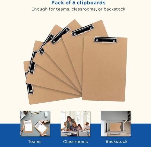 LUX Hardboard Clipboard - 6-Pack Brown | Durable Professional Office Organization Tools