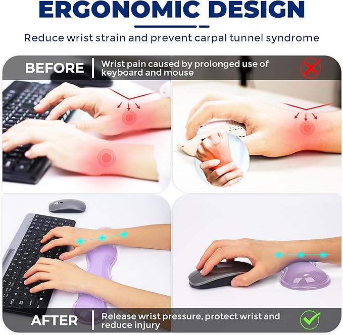 Gel Wrist Rest for Keyboard and Mouse, Wrist Rest for Keyboard, Mouse Wrist Support, Pain Relief, Cool Touch, Non-Skid, Keyboard Wrist pad