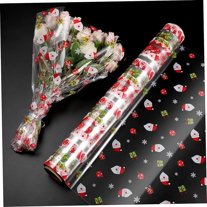 Alipis Christmas Cellophane Wrap Santa Clause Treat Bags Xmas Pattern Wrapping Paper Wrapper Sheet for Crafts Fruit Basket Packing