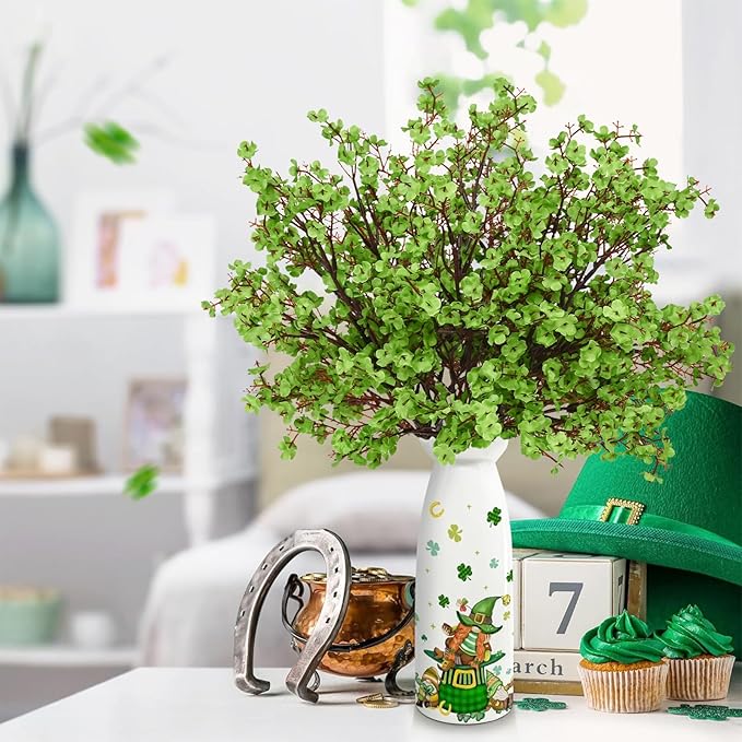 Yastouay 10 Pcs St Patricks Day Decorations, Silk Green Flowers Babys Breath Flowers Artificial Bulk, Spring Fowers Artificial for Decoration for DIY Home Centerpiece Table Decor