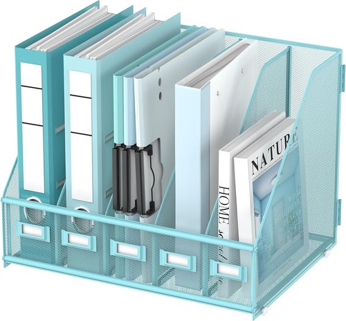 DALTACK Metal Magazine File Holder - 5 Vertical Compartments for Office & Home Organization | Blue