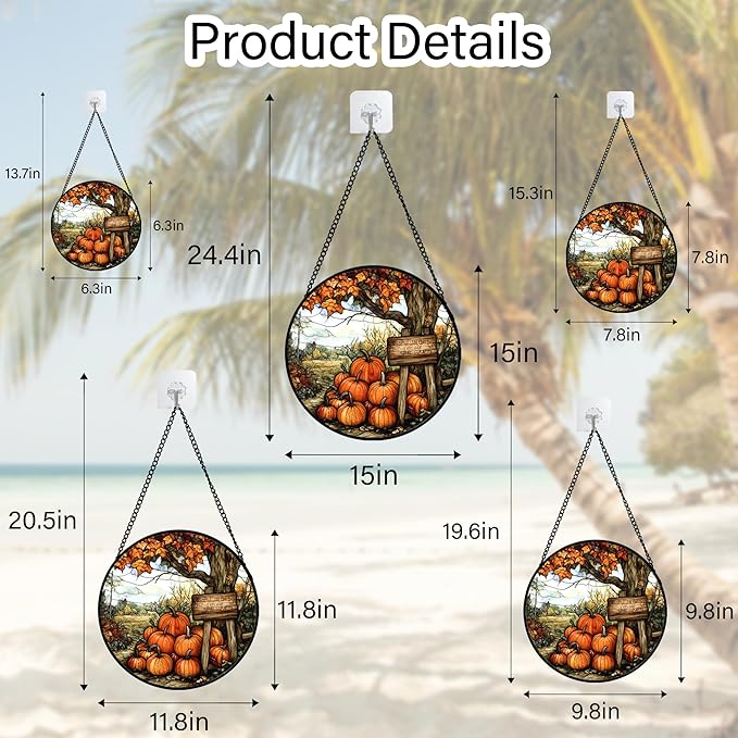 Stained Glass Window Hanging Fall Farm Scenery Maple Trees Pumpkin 9.8" - Suncatcher Door Garden Kitchen Sun Catcher Autumn Decor Birthday for Mom Nana Men Woman Friend
