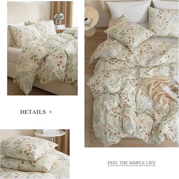 HighBuy Garden Floral Duvet Cover Queen Size Cotton Bedding Comforter Cover Set with Zipper Ties,Paisley Jacquard Floral Hotel Quality,1 Duvet Covers and 2 Pillowcases,Queen Bed Set