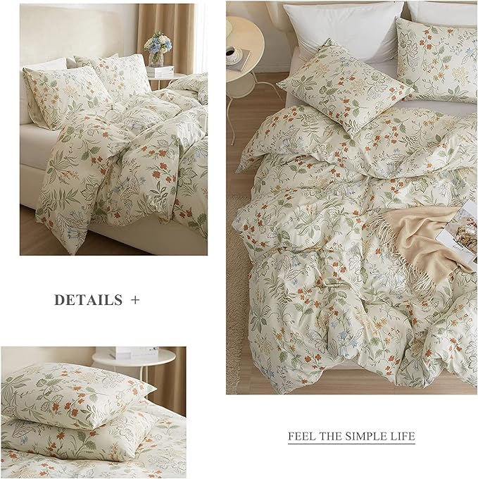 HighBuy Garden Floral Duvet Cover King Size Soft Bedding Comforter Cover with Zipper Ties,Paisley Jacquard Floral Hotel Quality,1 Duvet Covers and 2 Pillowcases,King Bed Set